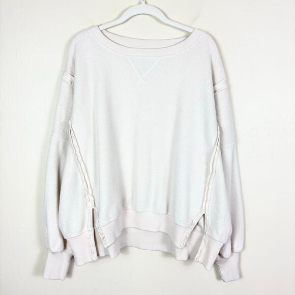 American Eagle Lightweight Cream Oversized Big Hug Reverse Fleece Sweatshirt - Picture 1 of 10